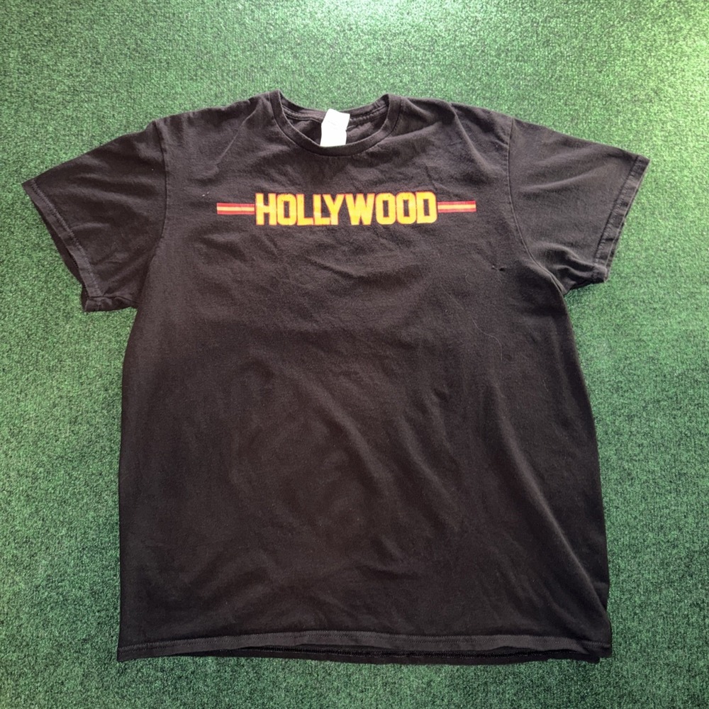 Hollywood Graphic T Shirt Unisex Large Black Yellow Red Lettering T